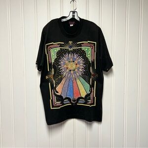 Black ✨ Vintage P.G.B. Rhinestone Art Tee – 90s Designer Celestial Sun Shirt ✨XL